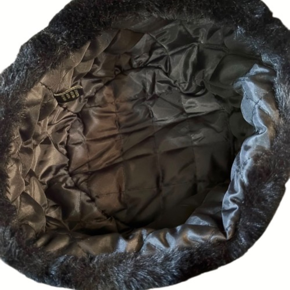 Womens Faux Fur Black Bucket Hat One Size Fits All - Picture 5 of 9